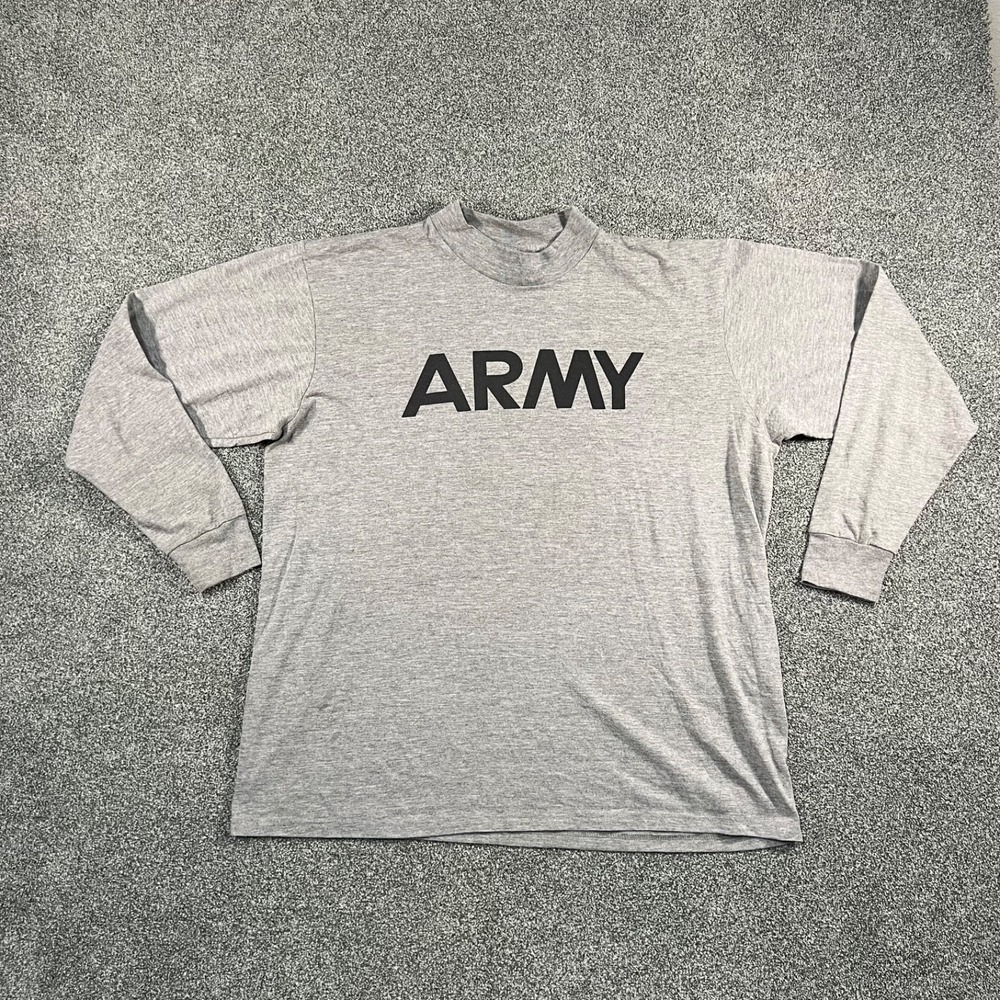 Vintage Soffe US Army Long Sleeve Shirt Mens L Gray Made USA Military PT